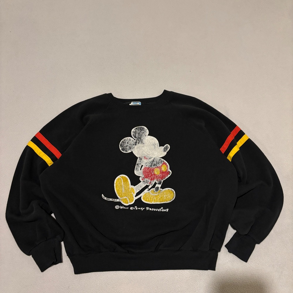 Vintage‎ 80s Walt Disney Mickey Mouse Crewneck Sweatshirt Black Striped Large